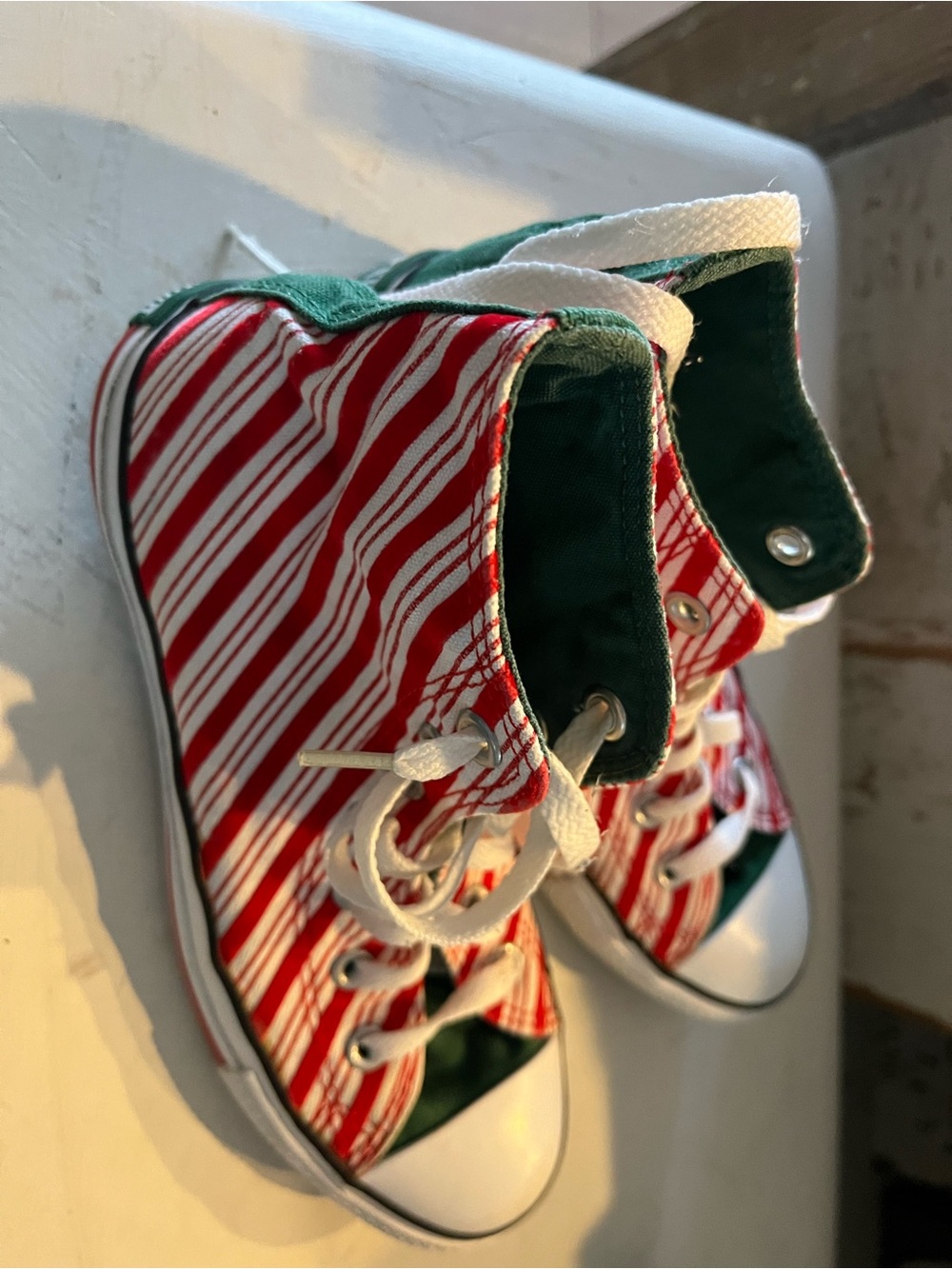 Converse High-Top Sneakers in Red, White & Green